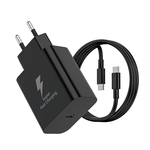 Cargador 25W Tipo C Carga Rápida para Samsung Galaxy A54 5g A53 A55 A34 A33 A14 A13 M13 M14 M33 M34 M53 M54 S22 S21 S20 Note 20 Note 10 A71 A70 A52 A52S A51 A40 etc,con 2M Cable (Negro)