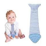 Tasty Tie Baby Teething Tie, 3-in-1 Clip-on, Crinkle Toy & Silicone Teether for Infants, Machine Washable Baby Chew Toy, Seersucker Style
