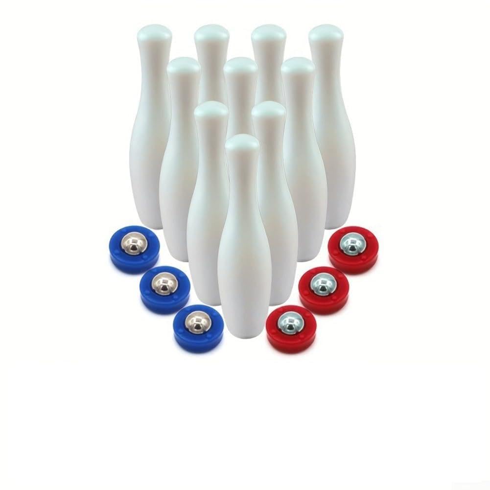 3 In 1 Table Top Shuffleboard Pucks with Bowling Ball And Curling Game, Portable Mini Tabletop Family Game, For Indoor Outdoor