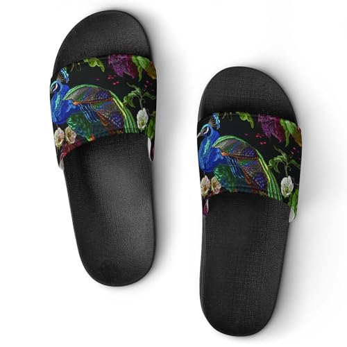 Claquettes femme fleurs de paon antidérapantes pour la maison