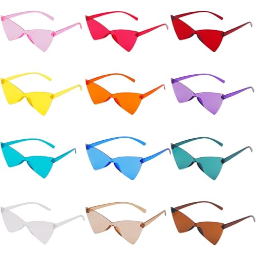 Vookkp 12 pares óculos de festa, óculos de sol transparentes cor, hippy hippie sem moldura óculos divertidos para despedida de solteira festa de aniversário carnaval