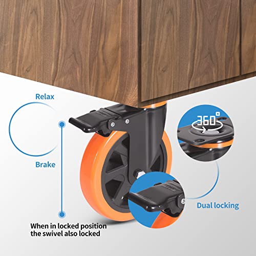 Enyke HDCC006 6 Inch Caster Wheels 3000 Lbs, Heavy Duty Casters Set Of 4 With Brake, Safety Dual Plate Locking Industrial Casters thumb #3