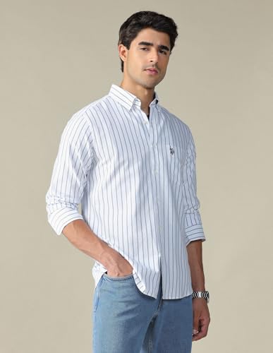 Image of U.S. Polo ASSN. Striped Regular Fit Shirt for Men - 100% Cotton, Breathable & Comfortable, Full Sleeves Casual Shirt for Men