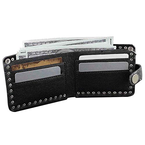 Fashion Rock Punk Metal Skull Money Black Men's Leather Wallet With A Chain2
