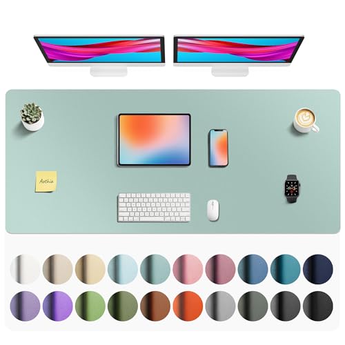 Image of Aothia Faux Leather Desk Mat - Non-Slip PU Leather Desk Blotter, Waterproof Writing Surface, Large Desk Pad for Office & Home (Light Blue, 55 inch x 24 inch)