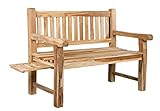 Ambientehome Teakbank Massive stabile 2er Teakholz Bank Massivholz Holzbank Gartenbank circa 120 cm breit Sitzbank mit Tablett, Grau