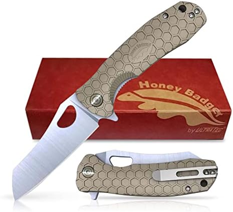 Western Active Honey Badger Knife - Flipper Wharncleaver Pocket Knife, EDC Knife, Hunting Knife with 3.6" Steel Blade, Nylon+Glass Fiber Handle, & Reversible Pocket Clip, 4.0oz, Large Tan HB1032
