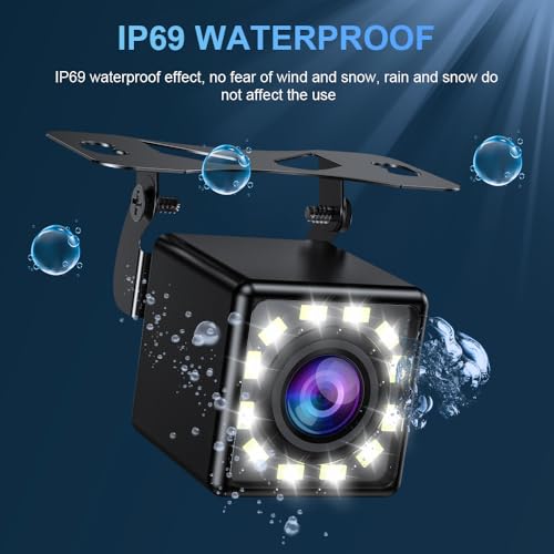 Image of Car Backup Camera, Waterproof HD 12 LED Night Vision Rear View Camera, 170 Wide View Angle Camera, Universal for Cars, SUV, Trucks, RV