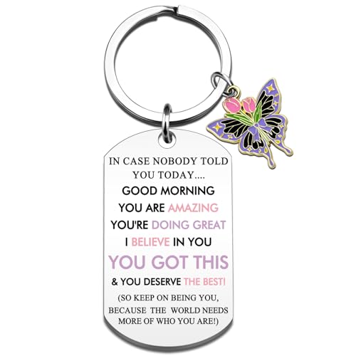 FAFQBING Inspirational Gifts for Women Motivational Keychain for Friends Teen Girls Encouragement Gift for Daughter Sister Coworkers Birthday Ideas Gift Butterfly Keychain Charm