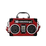 Unique Vintage Radio Shaped Cross-body Bag Women Clip Clasp Shoulder Bag Handbag (Red) Large