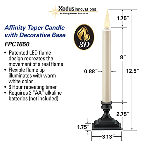 Xodus Innovations Fpc1650A Battery Operated Flameless 12 Inch Taper Candle And Base With 3D Warm White Flickering Flame And 6 Hour Automatic Timer #TOP5