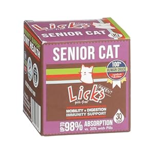 Licks Pill-Free Senior Cat – Joint Support & Digestion Supplement for Senior Cats – Immunity Vitamins & Heart Health Supplements for Older Cats – Gel Packets – 30 Use