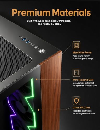 Scutum Ultra ATX Case, Pre-Installed 6 ARGB Fans & Umbra Hub, Ash Wood Trim - 4