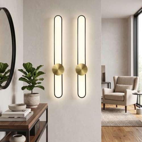 Image of JAYMP Modern Wall Sconce 4000K Dimmable LED Wall Light Fixture, Hardwired Wall Lamp for Living Room, Dining Room, Bedroom, Hallway, Lobby, Entryway, 1 Pack (Brushed Black, H90cm /35.4inch)