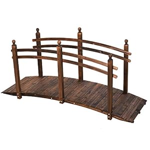 Outsunny 75 Fir Wood Garden Bridge Arc Walkway with Side Railings Perfect for Backyards Gardens Streams Carbonized