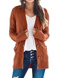 ZESICA Women's Cardigan Sweaters 2025 Fall Button Down Open Front Cable Knit Casual Trendy Winter Clothing Outerwear Rust Medium