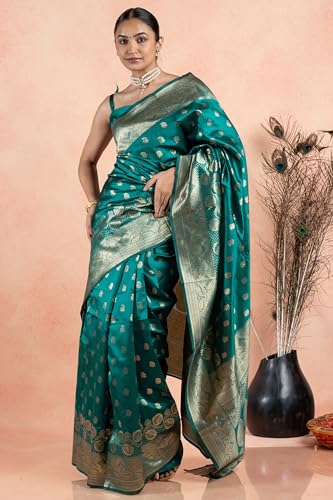 Image of Subham Women Saree Chandrakor Paithani Silk Cotton | Soft Daily Wear Golden Zari Sari with Unstitched Blouse