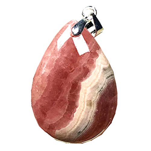 PAKMEZ Rhodochrosite Pendant, Natural Red Rhodochrosite Crystal Jewelry for Woman Man 28x19x6mm Beads Argentina Stone Water Drop Gemstone