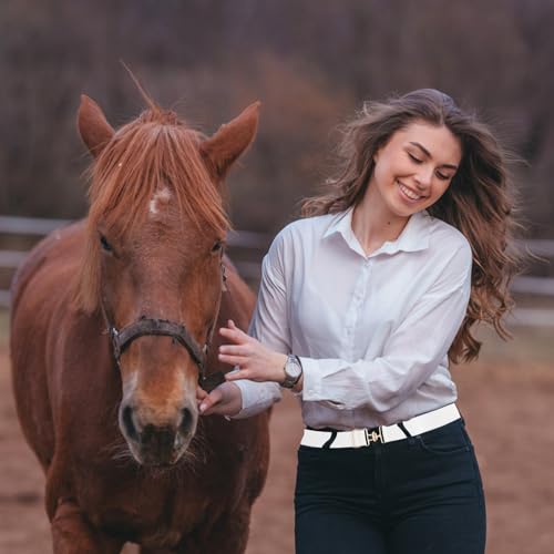 Women's 2pcs 1.5in Elastic Equestrian Belt, Surcingle Buckle Horse Bit Belt for Horseback Riding Sports, Black, Medium3