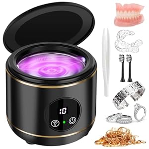 EnGiTores Ultrasone reiniger voor prothesen, ultrasone reinigingsmachine voor tandprothesen, alligators, borstelkoppen, ultrasoon reinigingsapparaat voor alle apparaten, zwart