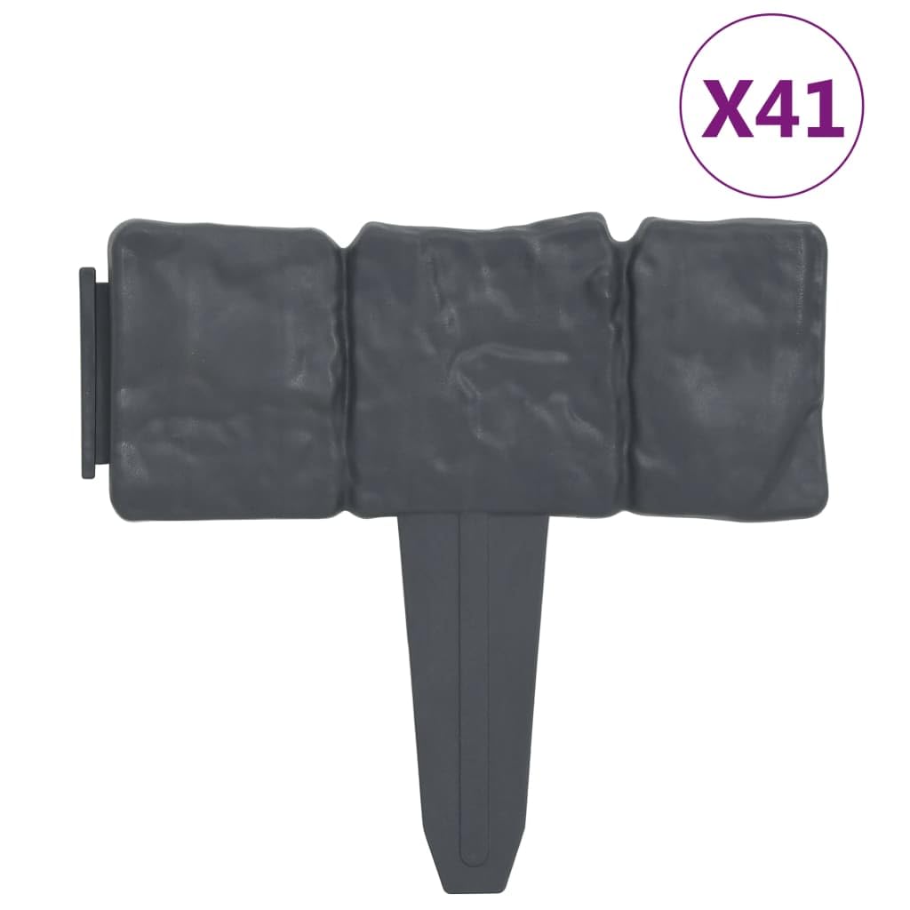 Lot de 41 bordures de pelouse en plastique aspect pierre 10 m pour parterre de fleurs, aménagement paysager, bordure de parterre, anthracite, bordure de pelouse robuste pour l'extérieur