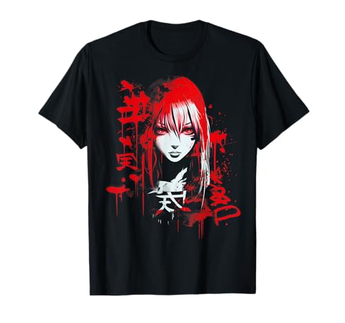 Anime Goth Girl Ästhetischer dunkelpastellfarbener kantiger Manga T-Shirt