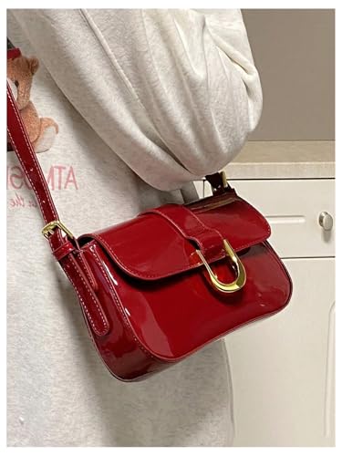 Women's Glossy Patent Leather Crossbody Bags Metal Buckle Flap Shoulder Handbags Elegant Purses3