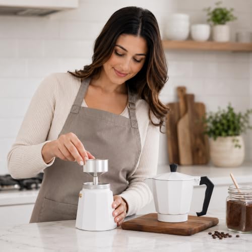 Image of 6 Cup Stovetop Espresso Maker Classic Italian Moka Pot Coffee Maker Premium Food Grade Aluminum Espresso Percolator for Gas & Electric Stovetops Heat Resistant Handle (White-1pcs)