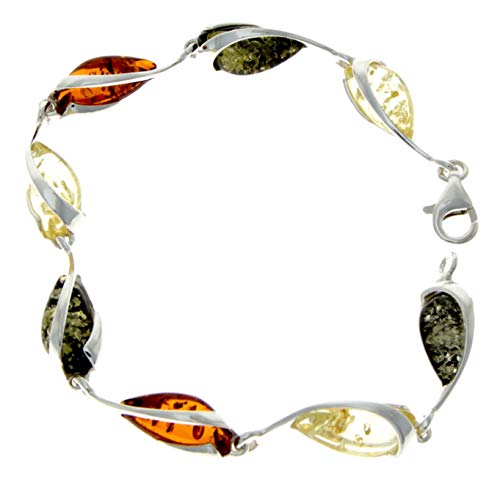 Modern Designer 925 Sterling Silver 19.5 cm Link Bracelet set with Genuine Baltic Amber Gemstones - GL5012