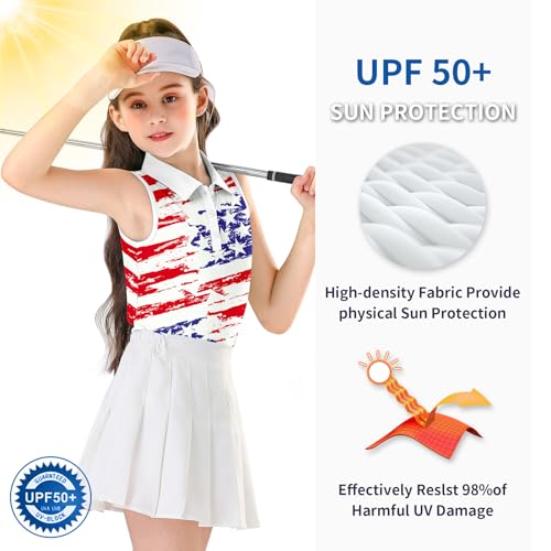 Image of Soneven Girls Sleeveless Polo Shirts Button UP Golf Tennis T-Shirts with Collared Quick Dry Tank Tops for 4-14 Years