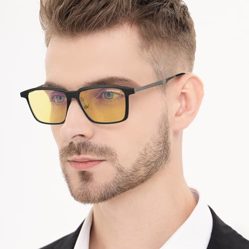 Image of ANYLUV Blue Light Glasses Men, Stylish Square Carbon Fiber Eyewear, Anti Eyestrain, Lightweight Mens Computer Gaming Glasses