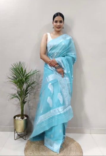 Image of Banarasi soft Cotton-Silk Saree with Unstitched Blouse - Graceful Design for Special Occasions, Weddings & Festivals