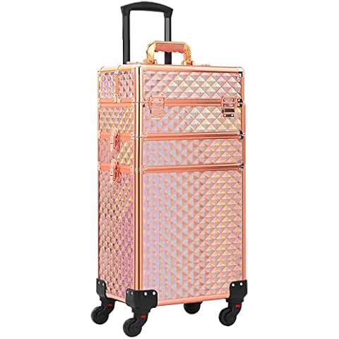 Somduy Rolling Makeup Case 3 in 1,Professional Makeup Train Case organizers,Large Storage Cosmetic case Trolley,Makeup Travel Case for Salon Barber Rose Gold,Pink Cover