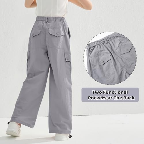 Image of Rolanko Parachute Pants for Girls Y2K Cargo Trousers with Pockets Harajuku Jogger Pants Kids 4-14 Years
