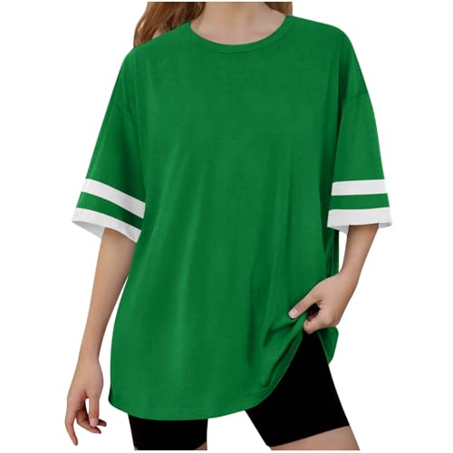 Dmmtot Camisetas de manga corta a rayas para niñas, para verano, cuello redondo, ajuste holgado, blusas casuales, ligeras, cómodas, suaves, clásicas, para deportes, uso diario de 5 a 15 años, #01army