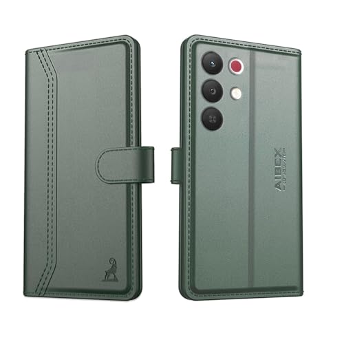 Image of AIBEX Compatible for Realme Narzo 90X 5G / Realme C85 5G / Realme 15X 5G Flip Cover Leather Finish | Inside TPU with Card Pockets | Wallet Stand | Complete Protection Flip Case Green