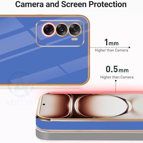 Image of AESTMO Back Case Cover for Oppo Reno 12 5G Back Cover | Gold Electroplating Chrome | Raised Edges | Super Soft-Touch | Bumper Back Case for Oppo Reno 12 5G (Gold & Blue)