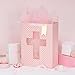 Loveinside Pink Gift Bag with Cross Design, Tissue Paper for Baby Girl Baptisms, Christenings, First Communions Religious Occasion- 10