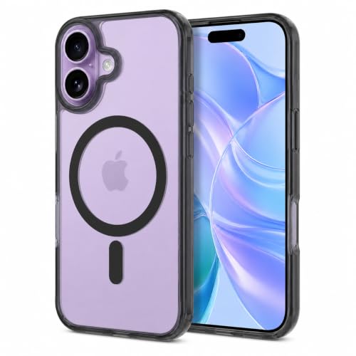 Image of MAGA Back Case Cover for Apple iPhone 16, Transparent Black Magnetic Case Compatible with MagSafe, Hybrid Hard PC Back & Soft TPU Bumper, Shockproof Protective Cover - Black