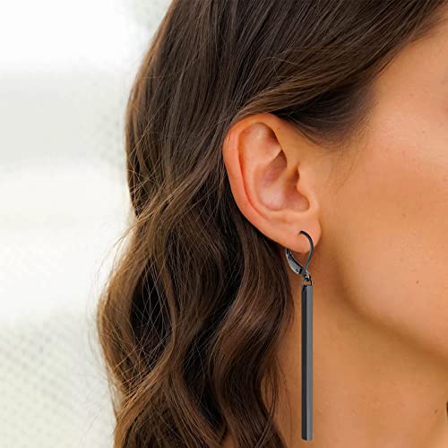 Bar Drop Earrings for Women - Hypoallergenic for Sensitive Skin 316L Stainless Steel Dangle Earrings with Hoop, Trendy Simple Unique Chic Fashion Accessory4