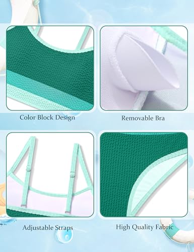 Image of Girls Bathing Suit Color-Block Adjustable Straps Bikini Sets Girls Two Piece Swimsuits with Chest Pad Swimwear 7-18T
