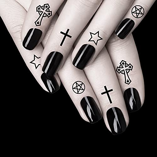 Tatodays Halloween Temporary Tattoos Fingers Crosses Stars Pentagon Gothic Vampire Women Men Adults Kids Body Art Makeup Festivals Parties Fancy Dress #TOP5