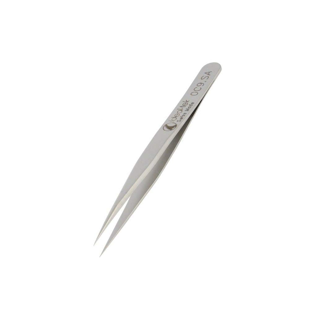 Ideal-Tek 0C9.SA.0 Pinzette ad alta precisione, Acido Antimagnetico, Acciaio inossidabile, Caratteristica della punta, OAL: 90 mm