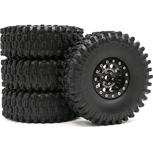 4pcs RC 1.9 Super Swamper Crawler Tires Tyre Height 120mm & Aluminium 1.9 Beadlock Wheel Rim Hex 12mm