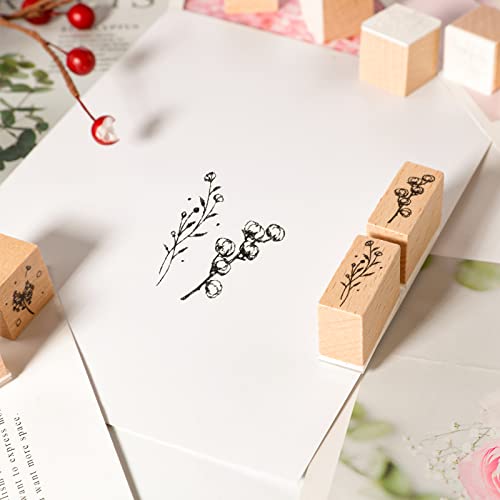 Wooden Plant Patterns Rubber Stamp - Plant And Flower Decorative Wooden Rubber Stamp Set For Diy Craft Card Scrapbooking Supplies Photo Album, Hand Book, Planner, Scrapbooking, 12Pcs #TOP3