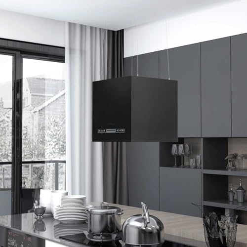 Hanging Island Range Hood, 37 cm Powder-Coated Steel, Touch Sensor LCD Display, Low Noise Kitchen Exhaust Fan, Adjustable Ceiling Mount Vent