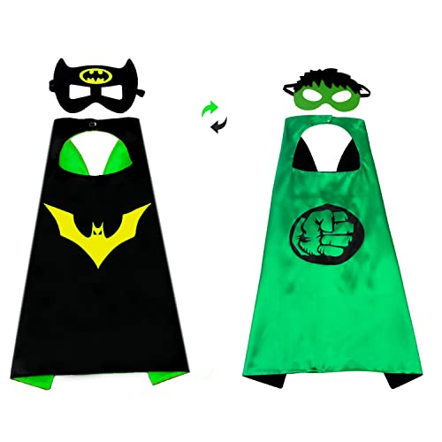 Disfraz de capas de superhéroe, capa de doble cara para niños y 2 máscaras incluidas, disfraz de fiesta de cumpleaños, cosplay para niñas y niños