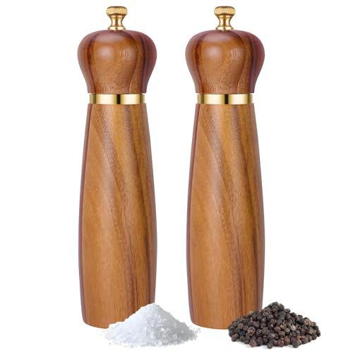 Acacia Wood Salt and Pepper Grinder Set, 8-Inch Manual Pepper Mill Grinder with Adjustable Coarseness, 2 Pack Wooden Salt and Pepper Shakers Set by mosuniro - Used condition - CA$25.79