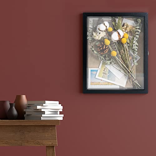 Image of GraduationMall 11x14 Wood Shadow Box Frame Glass Door Display Case with Linen Back and 6 Stick Pins,1.5 inches Interior Depth,Ideal for Memorabilia Pictures Flowers Medals Tickets Rustic Black
