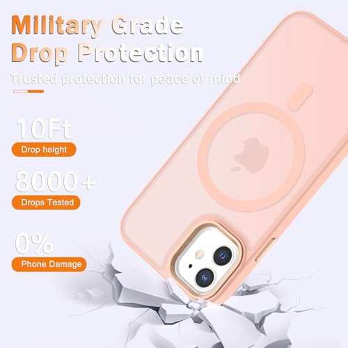 Image of YENAPOON for iPhone 12 Pro /iPhone 12 Case, Matte Magnetic Case, Pink | Fit for Magsafe, Screen Protector Included, Matte Translucent Frosted Slim Shockproof Protective Phone Cover
